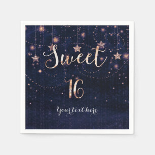 Paarse en gouden sterrenhemel Sweet 16 Party Servetten