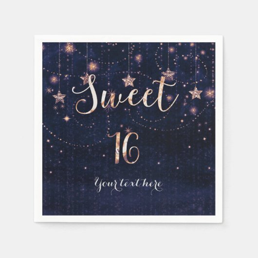Paarse en gouden sterrenhemel Sweet 16 Party Servetten (Voorkant)