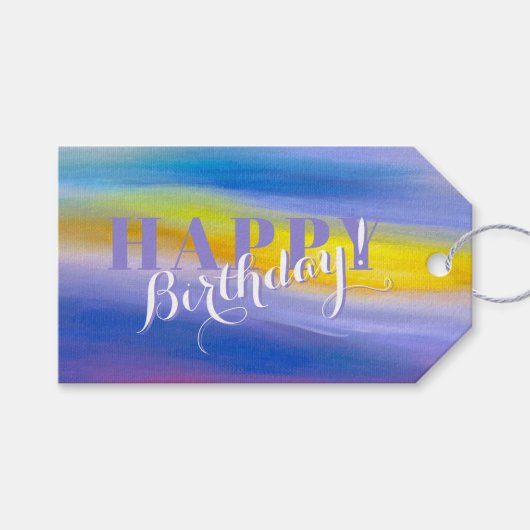 Paarse en gouden straal moderne abstracte kunst cadeaulabel (Voorkant (Horizontaal))