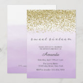 Paarse en gouden Sweet 16 verjaardagsuitnodiging Kaart (Voorkant / Achterkant)