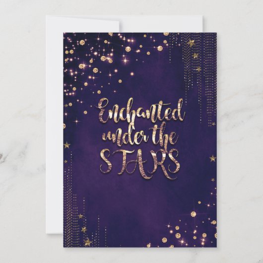 Paarse en gouden Sweet 16 Whimsical Stars Party Kaart (Achterkant)