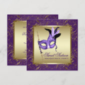 Paarse en gouden Sweet Sixteen Masquerade Party Kaart (Voorkant / Achterkant)