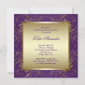Paarse en gouden Sweet Sixteen Masquerade Party Kaart (Achterkant)