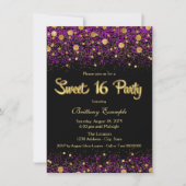 Paarse en gouden Sweet Sixteen Party Kaart (Voorkant)