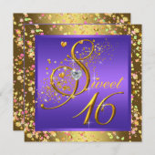 Paarse en gouden Sweet Sixteen Party Kaart (Voorkant / Achterkant)