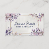 Paarse en gouden trendy botanische bladeren visitekaartje (Voorkant)