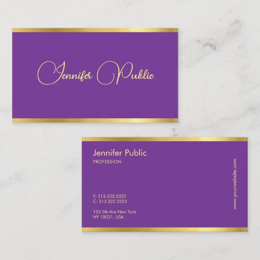 Paarse en gouden typografie Script Moderne Sjabloo Visitekaartje (Voorkant / Achterkant)