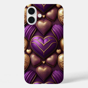 PAARSE EN GOUDEN VALENTIJN HOUDEN VAN HARTEN iPhone 16 PLUS HOESJE