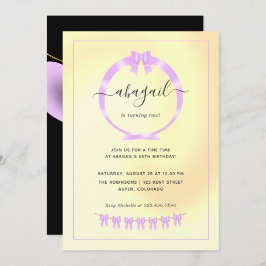 Paarse en gouden verjaardagsfeest uitnodiging (Voorkant / Achterkant)