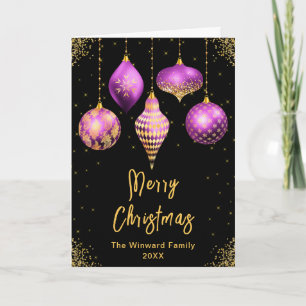 Paarse en Gouden Versieringen Prettig Kerstfeest Feestdagen Kaart