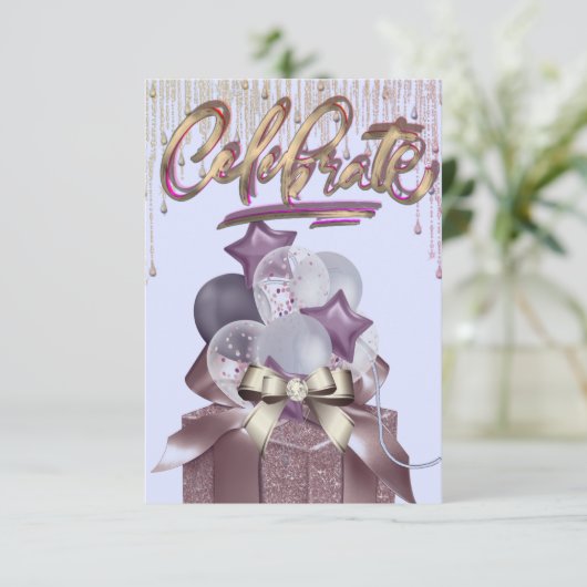 Paarse en gouden viering kaart (Staand voorkant)