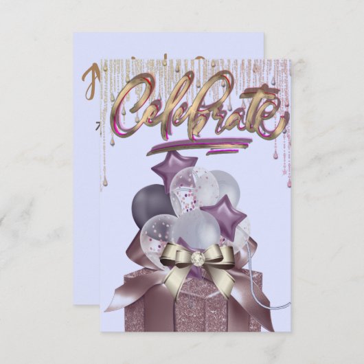 Paarse en gouden viering kaart (Voorkant / Achterkant)