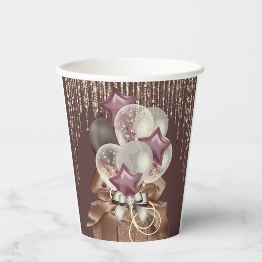 Paarse en gouden viering papieren bekers (Voorkant)