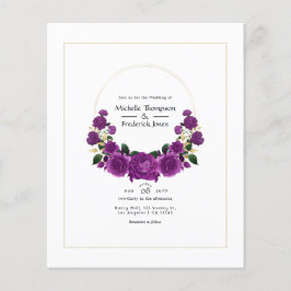 Paarse en gouden vintage bloemen bruiloft flyer