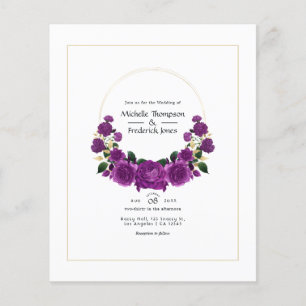 Paarse en gouden vintage bloemen bruiloft flyer
