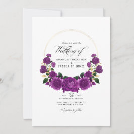Paarse en gouden vintage bloemen bruiloftsfoto kaart