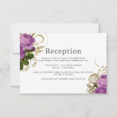 Paarse en gouden vintage chic huwelijksreceptie kaart (Voorkant)