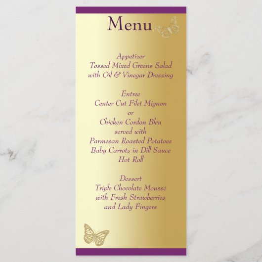 Paarse en gouden vlinder Bloemen Menu Kaart (Achterkant)
