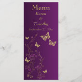 Paarse en gouden vlinder Bloemen Menu Kaart (Voorkant)