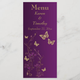 Paarse en gouden vlinder Bloemen Menu Kaart