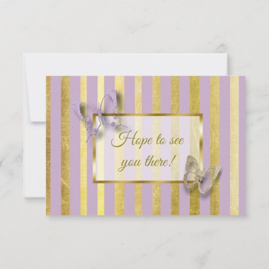 Paarse en gouden vlinder bruiloft RSVP-kaart RSVP Kaartje (Achterkant)