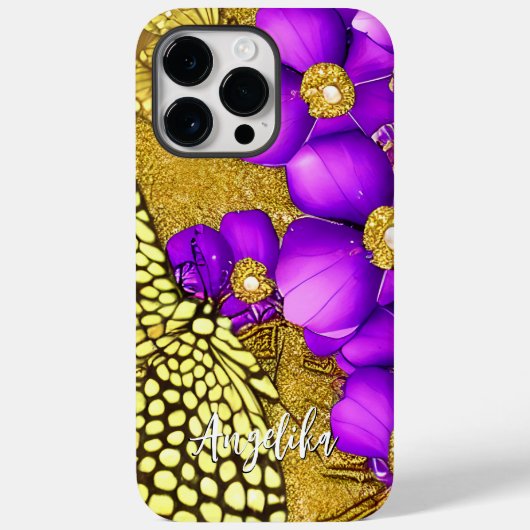 Paarse en Gouden Vlinder Persoonlijke Naam Case-Mate iPhone Case (Achterkant)