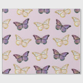 Paarse en gouden vlinders cadeaupapier (Vlak)