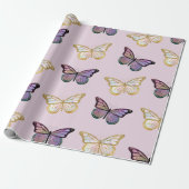 Paarse en gouden vlinders cadeaupapier (Uitgerold)