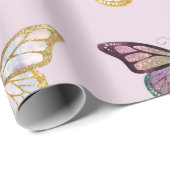 Paarse en gouden vlinders cadeaupapier (Rol Hoek)