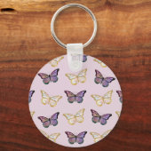 Paarse en gouden vlinders sleutelhanger (Voorkant)