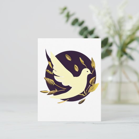 Paarse en gouden vredesduif briefkaart (Staand voorkant)