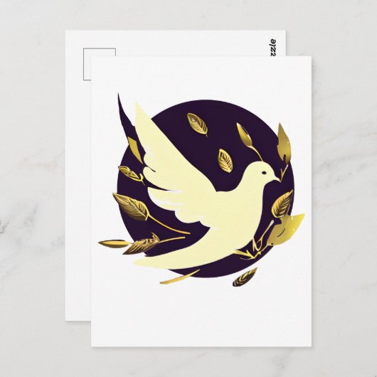 Paarse en gouden vredesduif briefkaart (Voorkant / Achterkant)