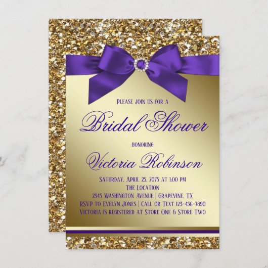 Paarse en gouden Vrijgezellenfeest Kaart (Voorkant / Achterkant)