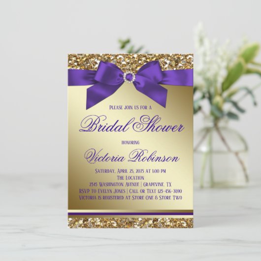 Paarse en gouden Vrijgezellenfeest Kaart (Staand voorkant)