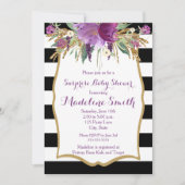 Paarse en gouden Waterverf Bloemen Baby shower Kaart (Voorkant)