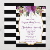 Paarse en gouden Waterverf Bloemen Baby shower Kaart (Voorkant / Achterkant)