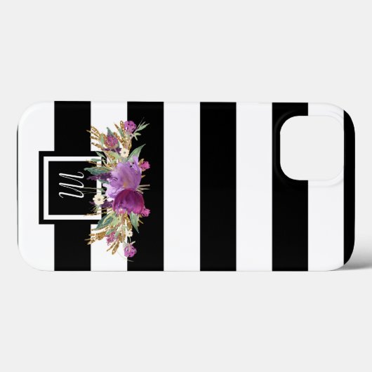 Paarse en gouden Waterverf bloemen Case-Mate iPhone Case (Achterkant (horizontaal))