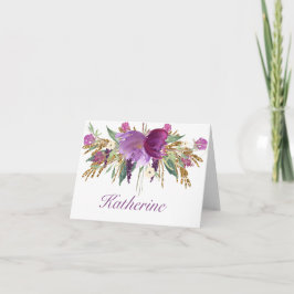 Paarse en gouden Waterverf Bloemen Notecards Notitiekaartje