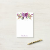 Paarse en gouden Waterverf bloemen Post-it® Notes (Op bureau)
