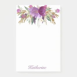 Paarse en gouden Waterverf bloemen Post-it® Notes