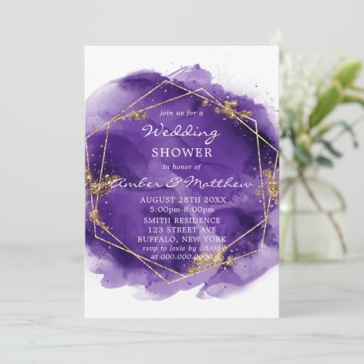 Paarse en gouden Waterverf bruiloft-douches (Staand voorkant)
