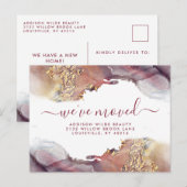 Paarse en gouden Waterverf Ink Moving Announding Aankondigingskaart (Voorkant / Achterkant)