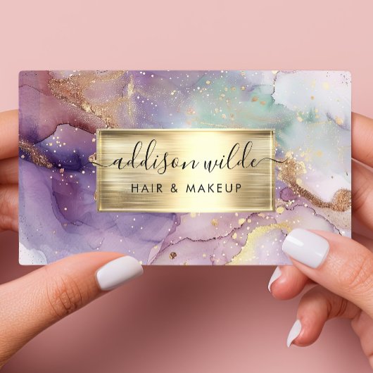 Paarse en gouden Waterverf marmer Visitekaartje