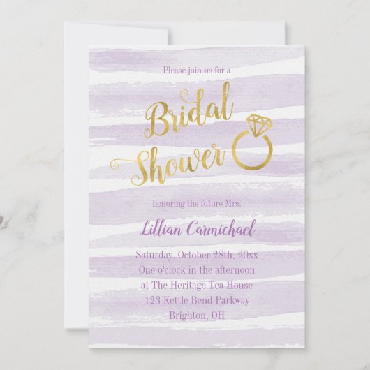 Paarse en gouden Waterverf Stripe Vrijgezellenfees Kaart (Voorkant)