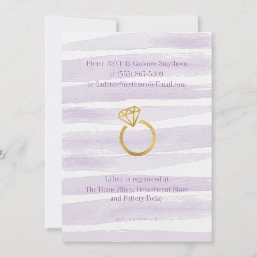 Paarse en gouden Waterverf Stripe Vrijgezellenfees Kaart (Achterkant)