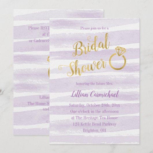 Paarse en gouden Waterverf Stripe Vrijgezellenfees Kaart (Voorkant / Achterkant)