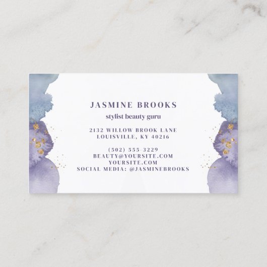 Paarse en gouden Waterverf Visitekaartje (Achterkant)