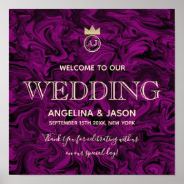 Paarse en gouden welkomstbruiloft poster
