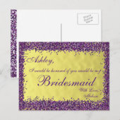 Paarse en gouden: word jij mijn bruidsmeisje? uitnodiging briefkaart (Voorkant / Achterkant)