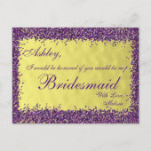 Paarse en gouden: word jij mijn bruidsmeisje? uitnodiging briefkaart (Voorkant)